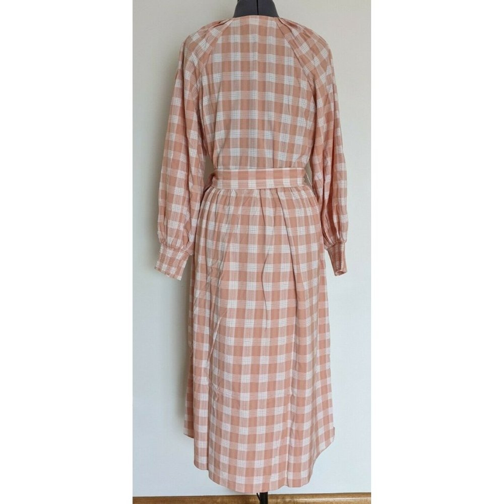 Witchery Womens Check Midi Shirt Dress Pastel Orange Long Sleeve Size 12 /14 NEW - Picture 4 of 12
